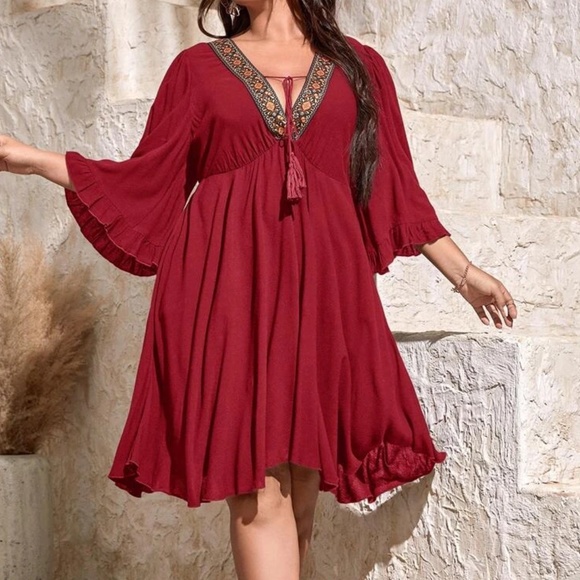 Plus Embroidered Butterfly Sleeve Western Dress - Picture 9 of 11